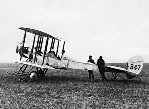 British BE2 biplane on an airfield, WW1 British BE2 biplane on an airfield, WW1