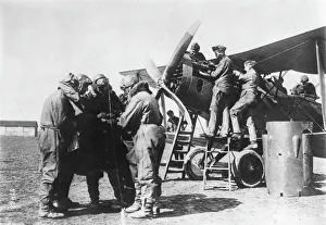 British Bristol F2B biplane preparing for takeoff, WW1 British Bristol F2B biplane preparing for takeoff, WW1
