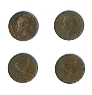 British coins, two George VI farthings British coins, two George VI farthings