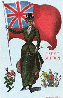 British Hunting Girl - American View - Red Ensign held aloft British Hunting Girl - American View - Red Ensign held aloft
