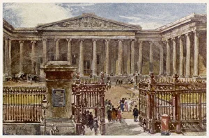 <b class=qtipBold><figcaption>British Museum 1906</figcaption></b><br>The courtyard and main facade of the Museum, seen from Great Russell Street : it stands on the site of Montagu House.<br><em>© Mary Evans Picture Library</em> British Museum 1906