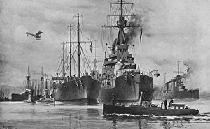 British oil carrier fuelling a super dreadnought & submarine British oil carrier fuelling a super dreadnought & submarine