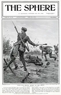 British soldier about to throw a hand grenade, during the storming of a German trench British soldier about to throw a hand grenade, during the storming of a German trench