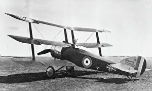 British Sopwith triplane on airfield, WW1 British Sopwith triplane on airfield, WW1