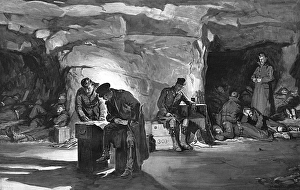 British troops in one of the Aisne quarries, 1914 British troops in one of the Aisne quarries, 1914