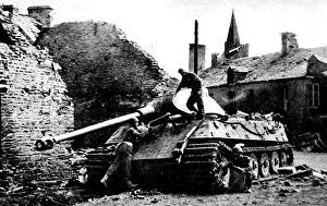 British Troops examine a German Royal Tiger, France; Second British Troops examine a German Royal Tiger, France; Second