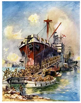 British troops landing at V-Beach, Gallipoli, WW1 British troops landing at V-Beach, Gallipoli, WW1