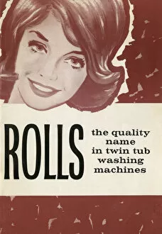 Images Dated 2nd March 2021: Brochure cover for Rolls Twin Tub washing machines, featuring the smiling face of a happy
