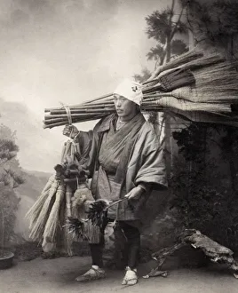 Broom and feather duster seller, Japan Broom and feather duster seller, Japan