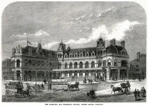 Prints of Exterior of Islington and Highbury Station, North London Railway. Date: 1873 Transport Prints: 1873 Islington and Highbury Station Print