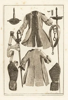 Buff coat, belt, glove, with sword and hilt Buff coat, belt, glove, with sword and hilt