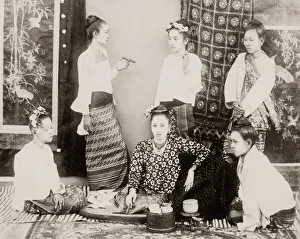 Burmese lady and her attendants, Burma, Myanmar Burmese lady and her attendants, Burma, Myanmar