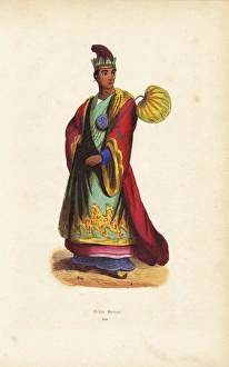 Burmese nobleman in embroidered robes, hat, and slippers Burmese nobleman in embroidered robes, hat, and slippers