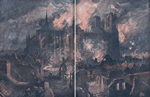 Burning of Reims Cathedral after bombardment, 1914 Burning of Reims Cathedral after bombardment, 1914