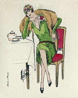 Business card design, woman taking tea Business card design, woman taking tea