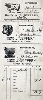 Butcher's receipts, J Jeffery, Silverstone, Northants Butcher's receipts, J Jeffery, Silverstone, Northants