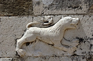 Byzantine Art. Relief depicting a lion on the facade of the Byzantine Art. Relief depicting a lion on the facade of the