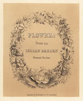 Calligraphic title page with wreath of flowers Calligraphic title page with wreath of flowers