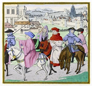 <b class=qtipBold><figcaption>Canterbury Pilgrims</figcaption></b><br>The pilgrims who narrated Chaucer's 'Canterbury Tales', a cross-section of the population, depicted in clothing suitable for an excursion in April<br><em>© Mary Evans Picture Library</em> Canterbury Pilgrims