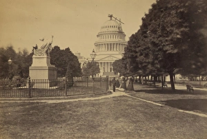 Capitol, Washington, DC, east front. Statue of Washington in Capitol, Washington, DC, east front. Statue of Washington in