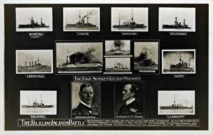 Falklands Gallery: Card commemorating Falkland Islands naval battle, WW1