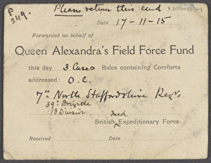 Card sent with comforts by Queen Alexandas Field Force Fund Card sent with comforts by Queen Alexandas Field Force Fund