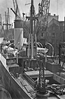 20th Century Cargo Ship Print with Cranes