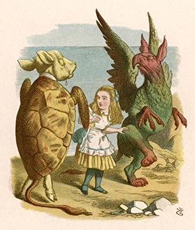 <b class=qtipBold><figcaption>Carroll/Mock Turtle</figcaption></b><br>Alice with the Mock Turtle and the Gryphon<br><em>© Mary Evans Picture Library</em> Carroll/Mock Turtle