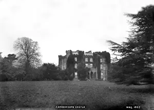 Prints of Carrowdore Castle - a further back oblique front view of the occupied Castle. (Location: Northern Ireland; County Down; Carrowdore). Date: circa early 1900s Down Prints: Carrowdore Castle Print - Early 20th Century View