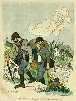 Cartoon, Artist painting a landscape, WW1 Cartoon, Artist painting a landscape, WW1