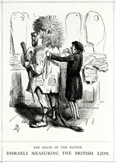 Conservative Gallery: Cartoon, Disraeli Measuring the British Lion