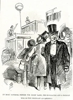 Cartoon, Drury Lane Theatre, London, with balloon Cartoon, Drury Lane Theatre, London, with balloon
