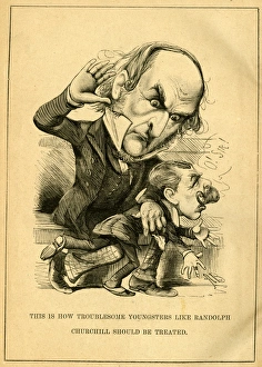 Cartoon, Gladstone punishing Randolph Churchill Cartoon, Gladstone punishing Randolph Churchill
