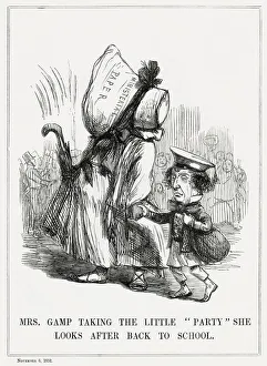 Cartoon, Mrs Gamp Taking the Little Party ... Back to School Cartoon, Mrs Gamp Taking the Little Party ... Back to School