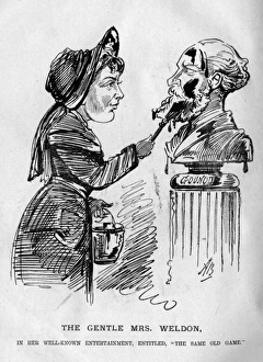 Cartoon, Mrs Weldon painting a bust of Gounod Cartoon, Mrs Weldon painting a bust of Gounod