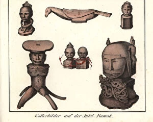 Carved statues of gods from Rawak Island, Papua New Guinea