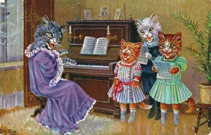 Cats playing the piano and singing on a postcard Cats playing the piano and singing on a postcard