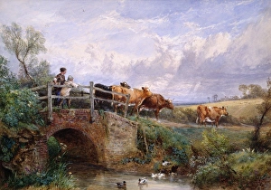 <b class=qtipBold><figcaption>Cattle Crossing a Bridge</figcaption></b><br>Cattle Crossing a Bridge. Foster, Myles Birket 1825 - 1899. Date:<br><em>© National Museums NI / MARY EVANS</em> Cattle Crossing a Bridge
