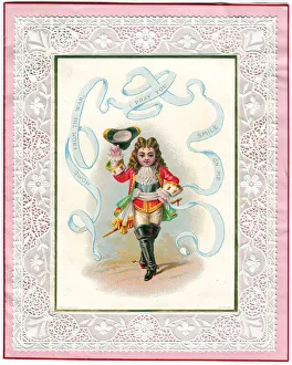 Cavalier soldier home from the war on a Valentine card Cavalier soldier home from the war on a Valentine card