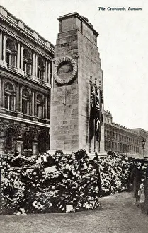 The Cenotaph, London - surrounded by memorial wreaths The Cenotaph, London - surrounded by memorial wreaths