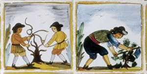 Ceramic floor tiles depicting the production Ceramic floor tiles depicting the production