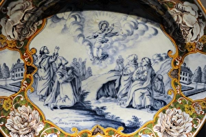 Ceramic. Plate decorated with religious scene. 18th centurie Ceramic. Plate decorated with religious scene. 18th centurie