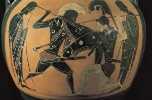 Hellenic Gallery: Ceramics, black figures. Fight between Achilles