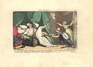 Chambermaid pulling on a sleeping guest's wooden leg Chambermaid pulling on a sleeping guest's wooden leg