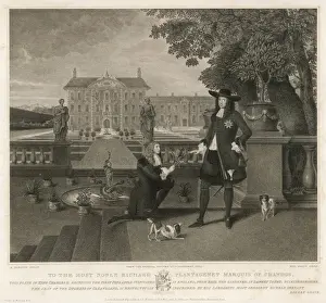 Prints of Rose gardener at Dawney Court, Buckinghamshire, presents Charles II with the first pineapple grown in England Buckinghamshire Prints: Charles II Pineapple Rose Gardener Print