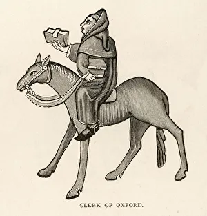 <b class=qtipBold><figcaption>Chaucer, Clerk of Oxford</figcaption></b><br>The Clerk of Oxford holding out a book<br><em>© Mary Evans Picture Library</em> Chaucer, Clerk of Oxford