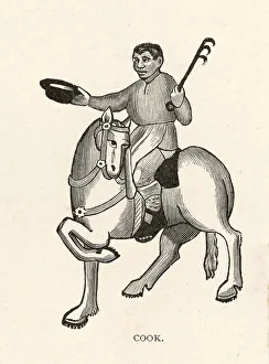 <b class=qtipBold><figcaption>Chaucer, the Cook</figcaption></b><br>The Cook on a frisky horse, gestures with his hat<br><em>© Mary Evans Picture Library</em> Chaucer, the Cook