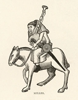 <b class=qtipBold><figcaption>Chaucer, the Miller</figcaption></b><br>The Miller riding and playing the bagpipes<br><em>© Mary Evans Picture Library</em> Chaucer, the Miller