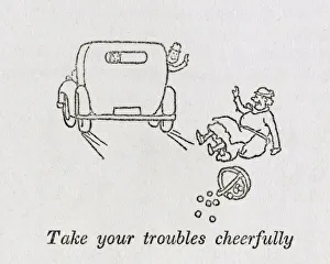 <b class=qtipBold><figcaption>Keep cheerful ! / W H Robinson</figcaption></b><br>Advise for post War Britain - Take your troubles cheerfully - even after being knocked to your feet bay a passing speeding car. Please note: Credit must appear as (c) Courtesy of the estate of Mrs J.C.Robinson/Pollinger Ltd/Mary Evans Picture Library<br><em>© Mary Evans Picture Library 2015 - https://copyrighthub.org/s0/hub1/creation/maryevans/MaryEvansPictureID/10412477</em> Keep cheerful ! / W H Robinson