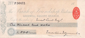 Currency Gallery: Cheque from the Bank of Friendship Unlimited